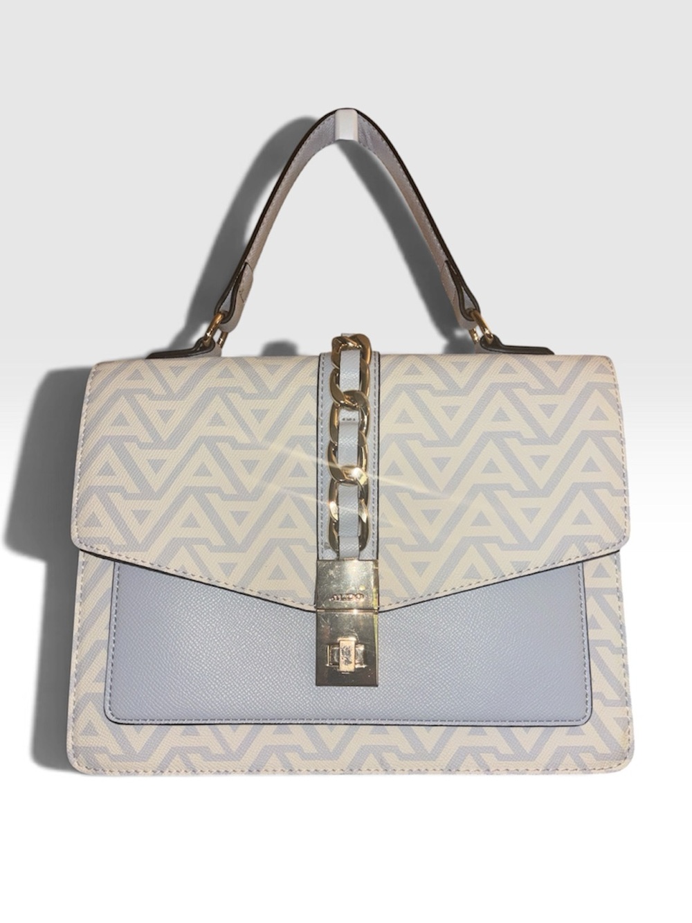 Aldo Two-Tone Satchel in Light Blue and Cream with Gold Hardware